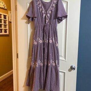 EASEL Embroidered Purple Maxi Dress
